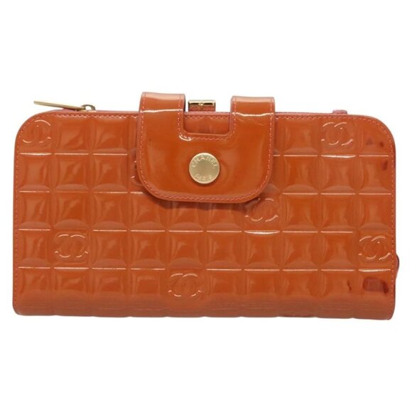 CHANEL Choco Bar Wallet Enamel Orange Gold CC Auth - Picture 1 of 15